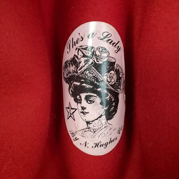 Vintage Nancy Hughes Hat Co Red Wool Satin Ribbon Bow Feather Lazer Cut 7-1/8 - Picture 9 of 12